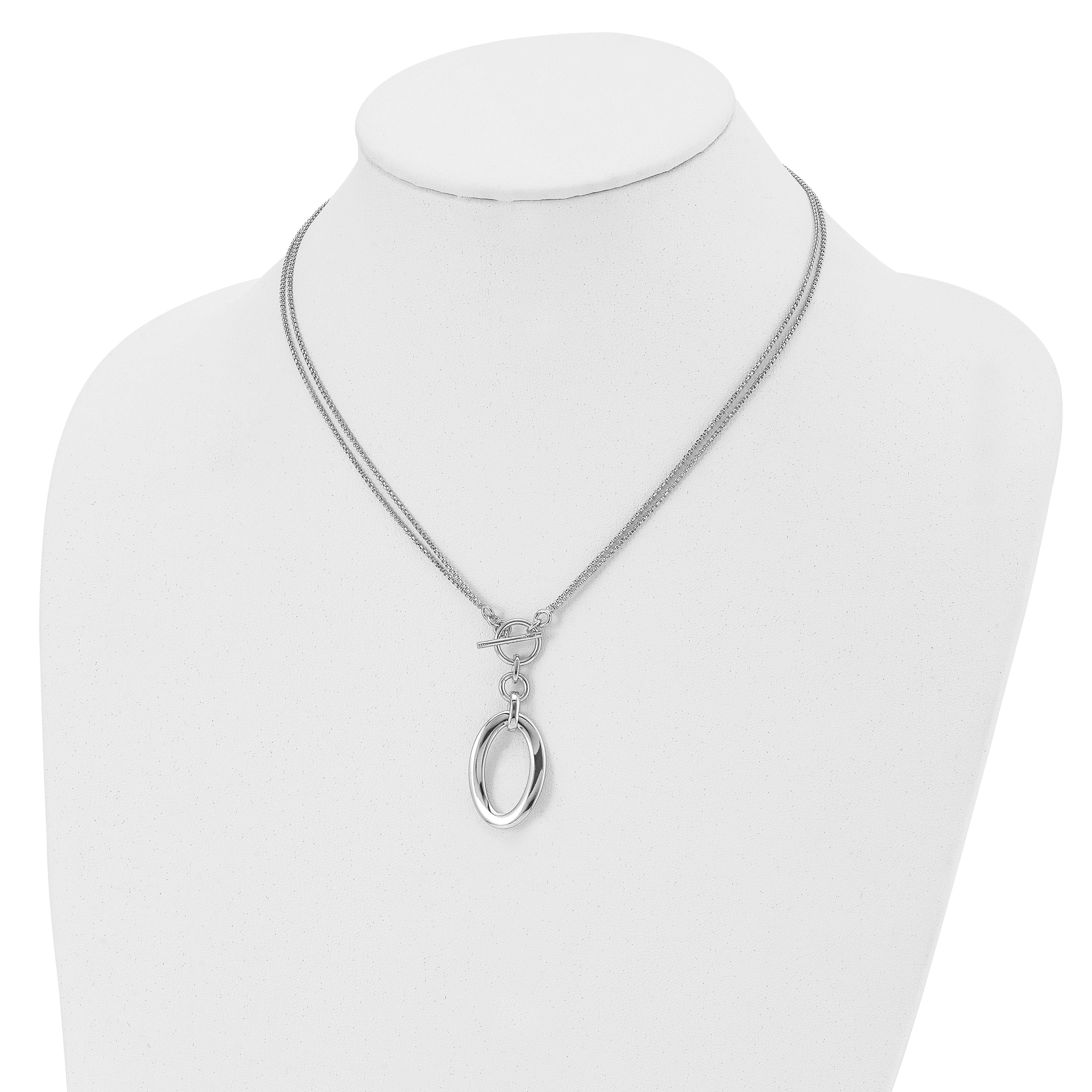 Sterling Silver 925 Polished Fancy Necklace with Rhodium 2-Strand Design