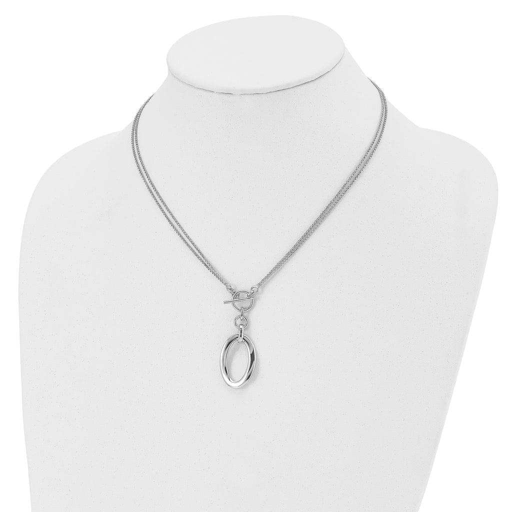 Sterling Silver 925 Polished Fancy Necklace with Rhodium 2-Strand Design