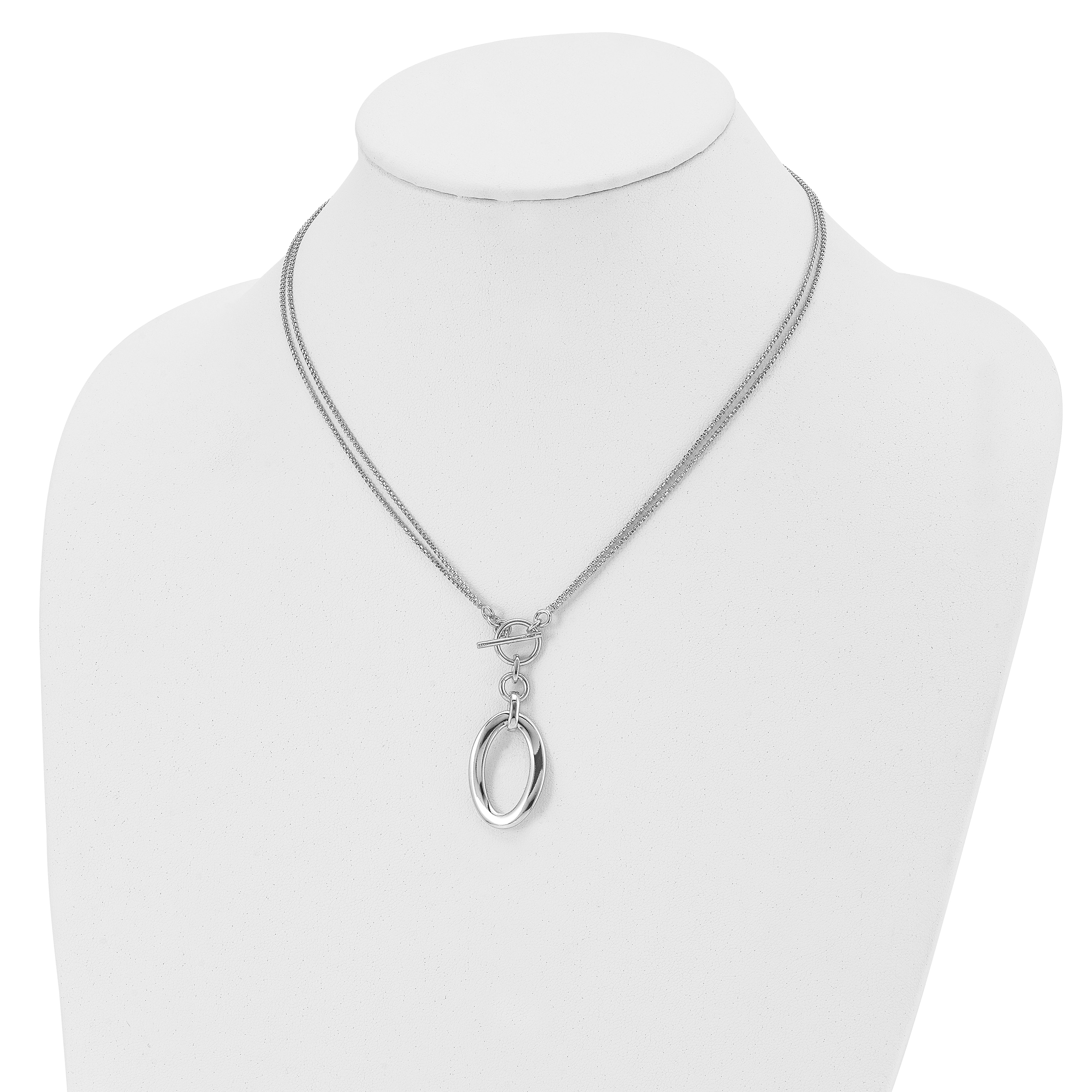 Sterling Silver 925 Polished Fancy Necklace with Rhodium 2-Strand Design