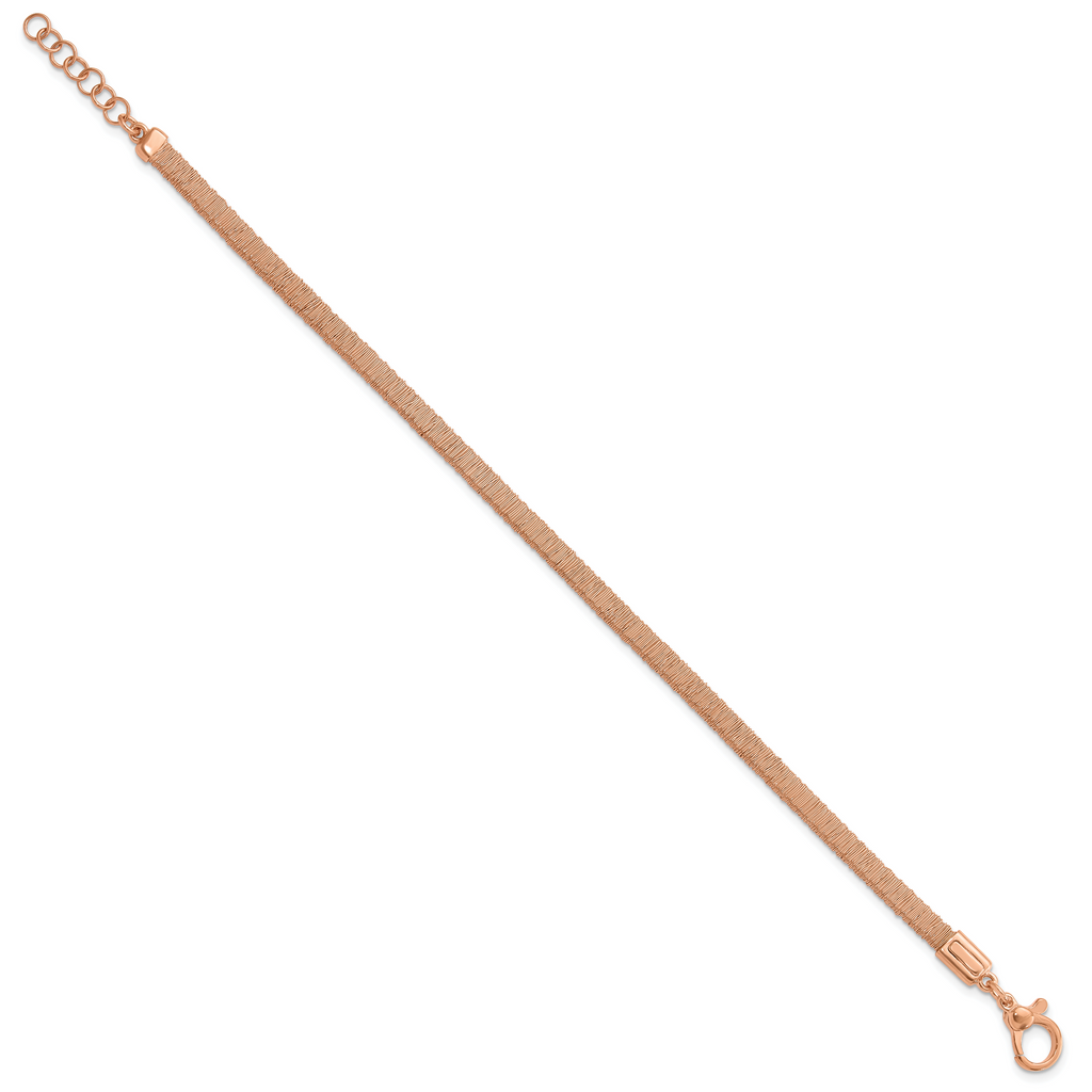 Sterling Silver Rose Gold-plated Polished Wire Wrapped w/1in ext Bracelet