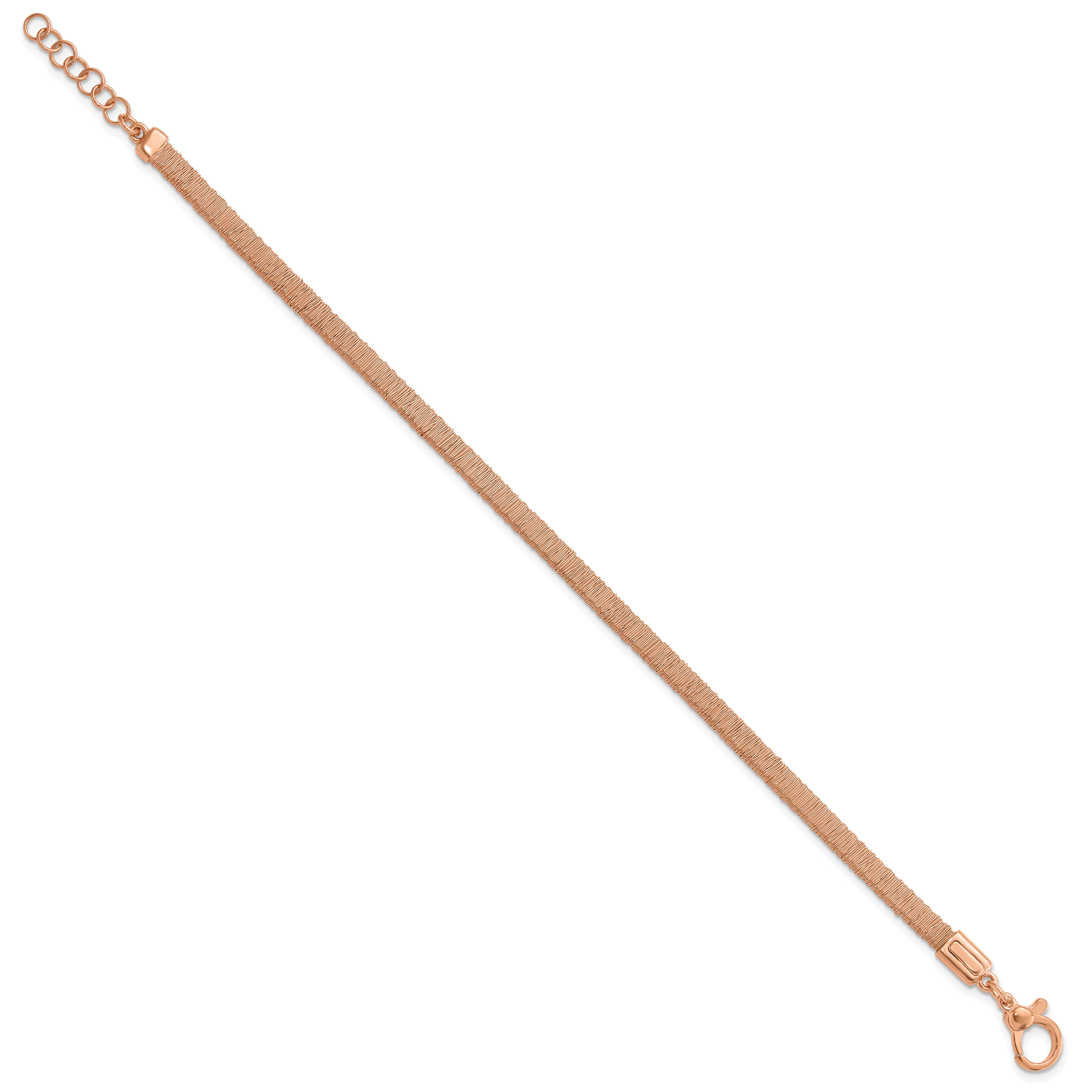 Sterling Silver Rose Gold-plated Polished Wire Wrapped w/1in ext Bracelet