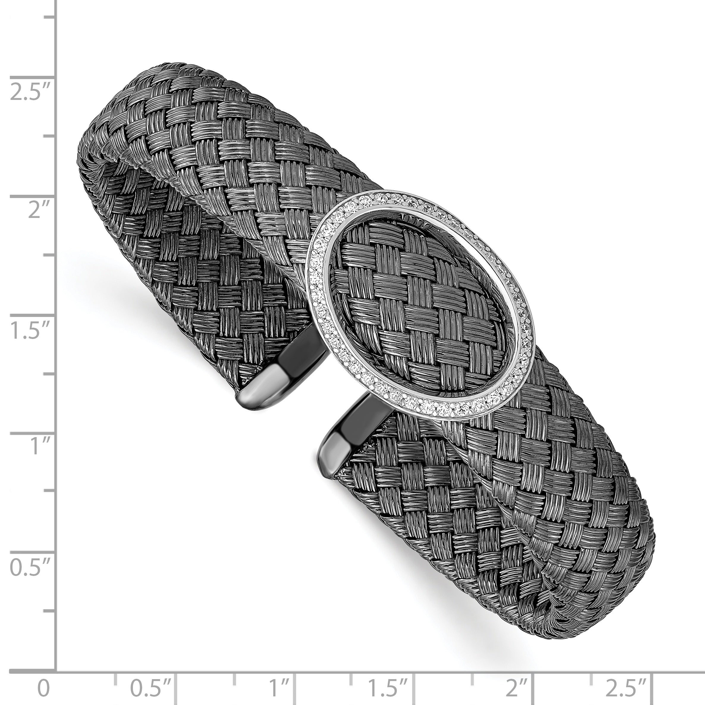 Sterling Silver CZ Black Woven Flexible Cuff Secondary image