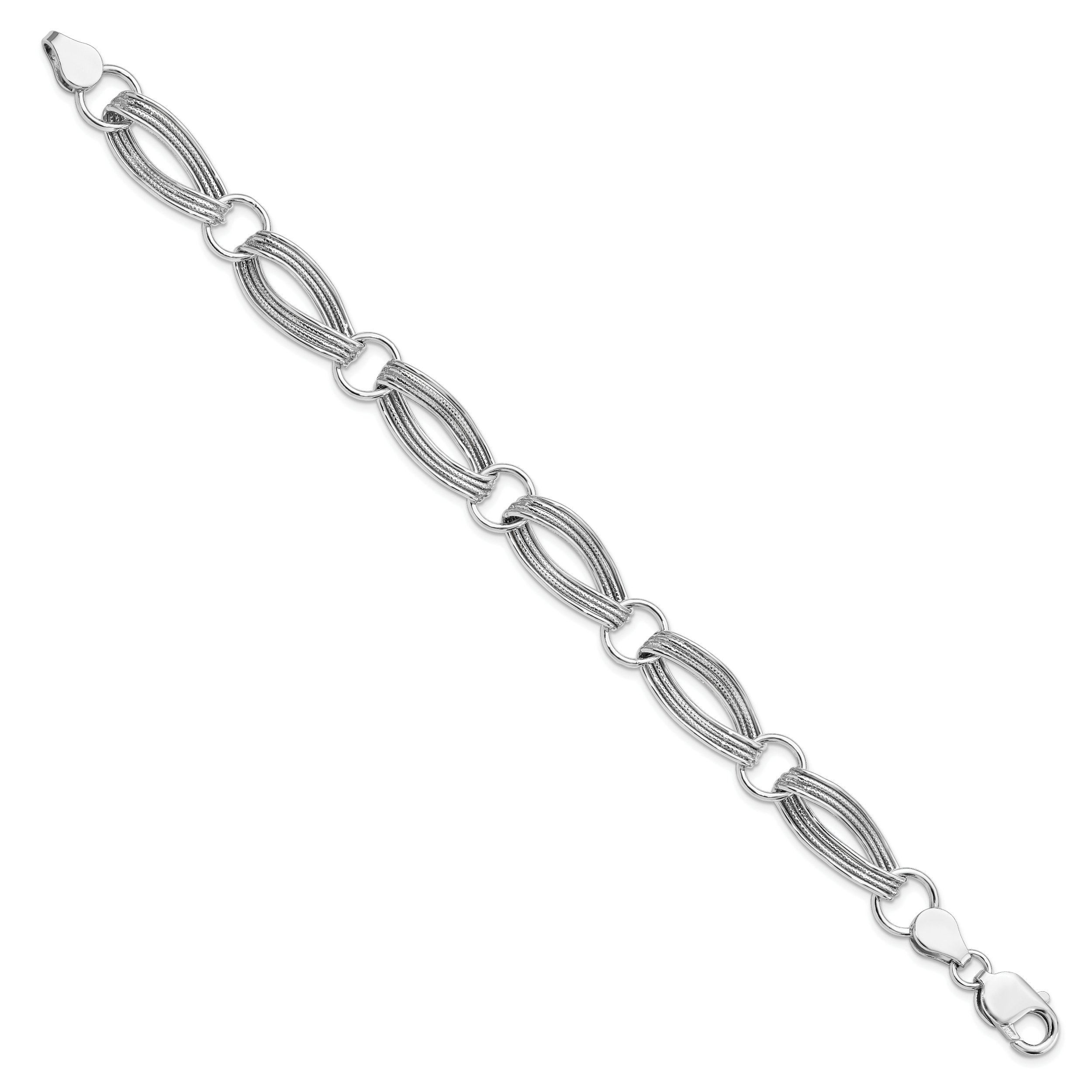 Sterling Silver Rhodium-plated Polished and Textured Link Bracelet Secondary image