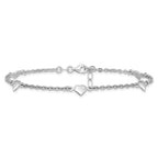 Sterling Silver RH-plated Polished Heart 9in with 1in ext. Anklet