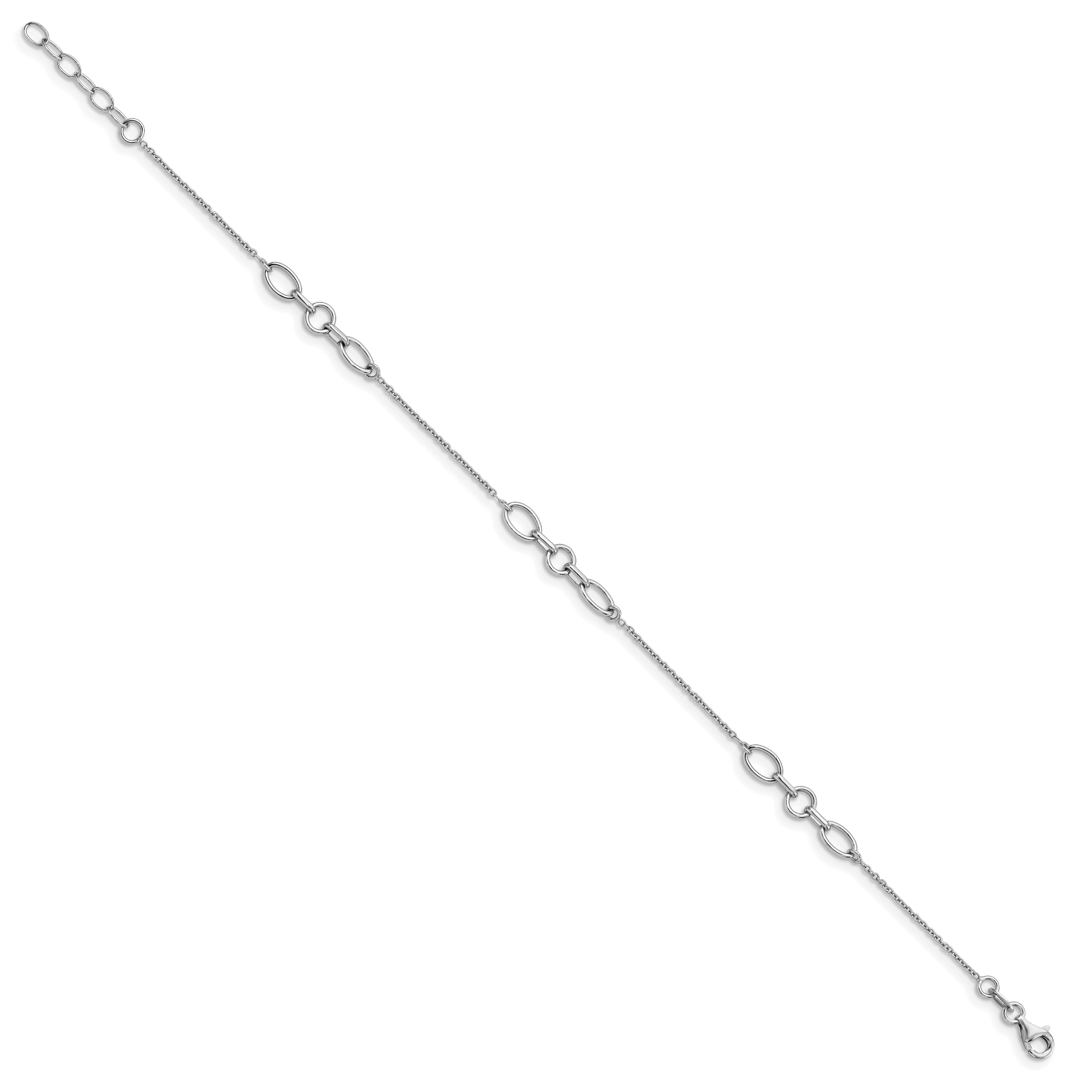 Sterling Silver Rhodium-plated Fancy Link 9 with 1in ext. Anklet Secondary image