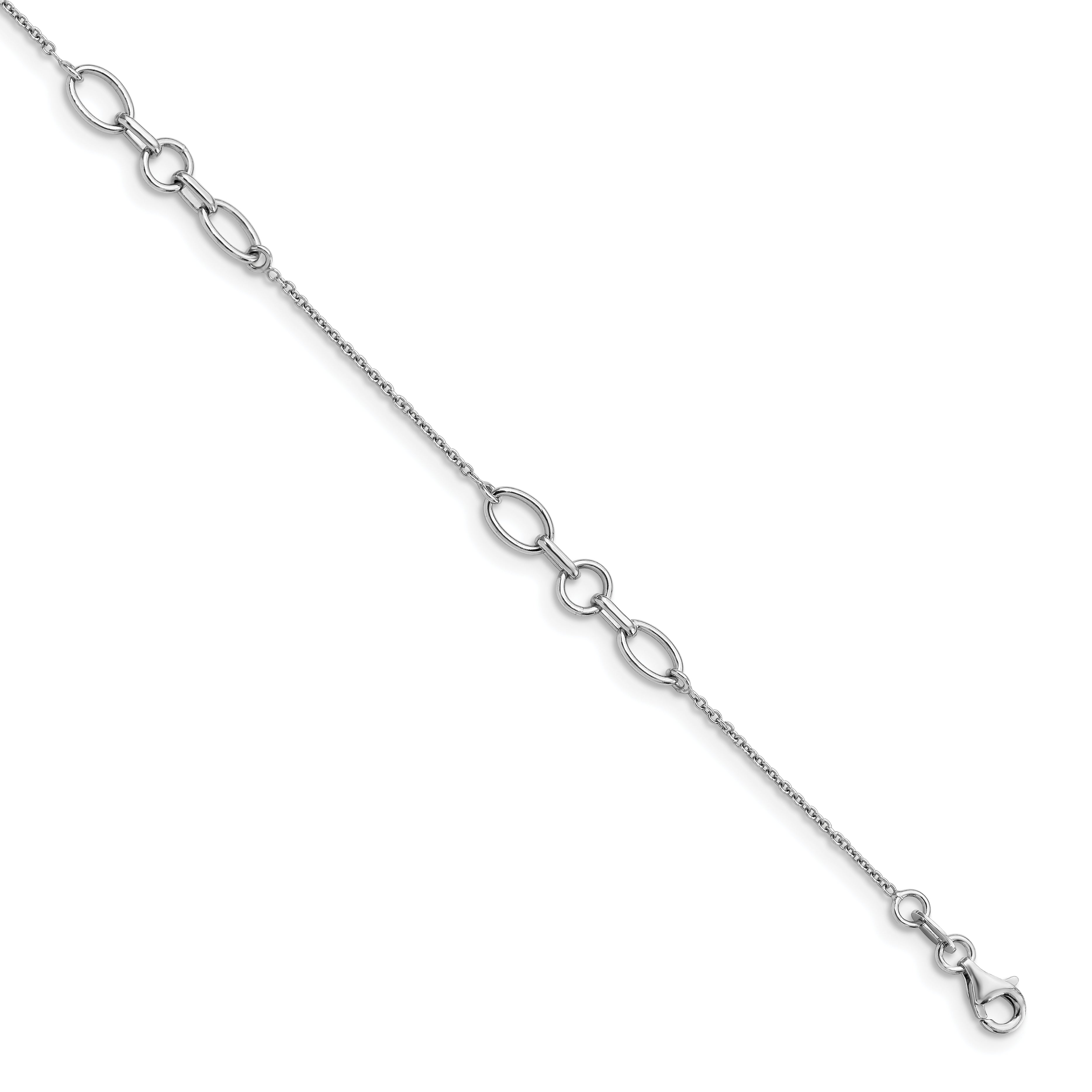 Sterling Silver Rhodium-plated Fancy Link 9 with 1in ext. Anklet Main image