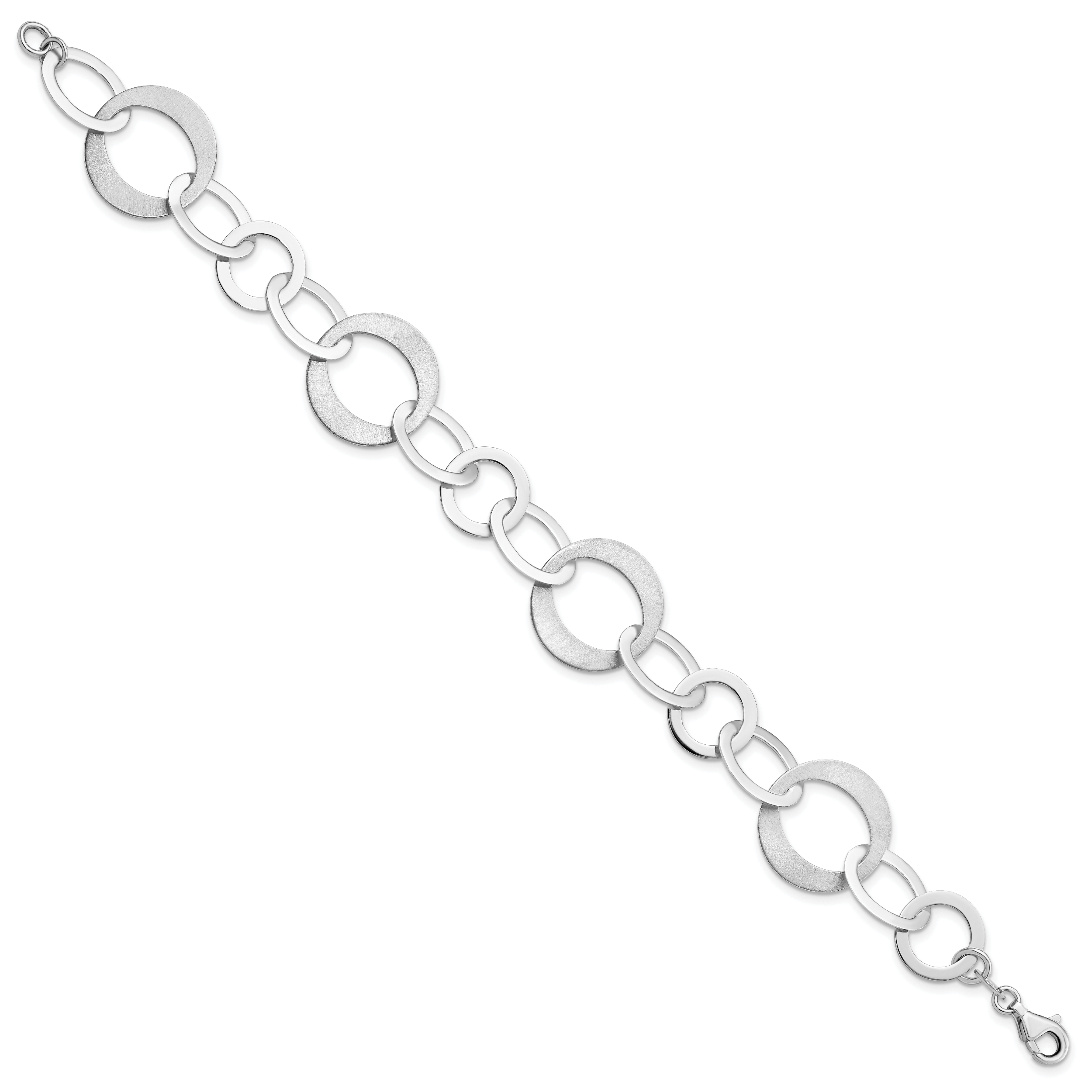 Sterling Silver Rhodium-plated Polished and Brushed Link Bracelet Secondary image