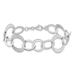 Sterling Silver Rhodium-plated Polished and Brushed Link Bracelet