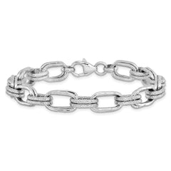 Sterling Silver Rhodium-plated Polished and Textured Link Bracelet
