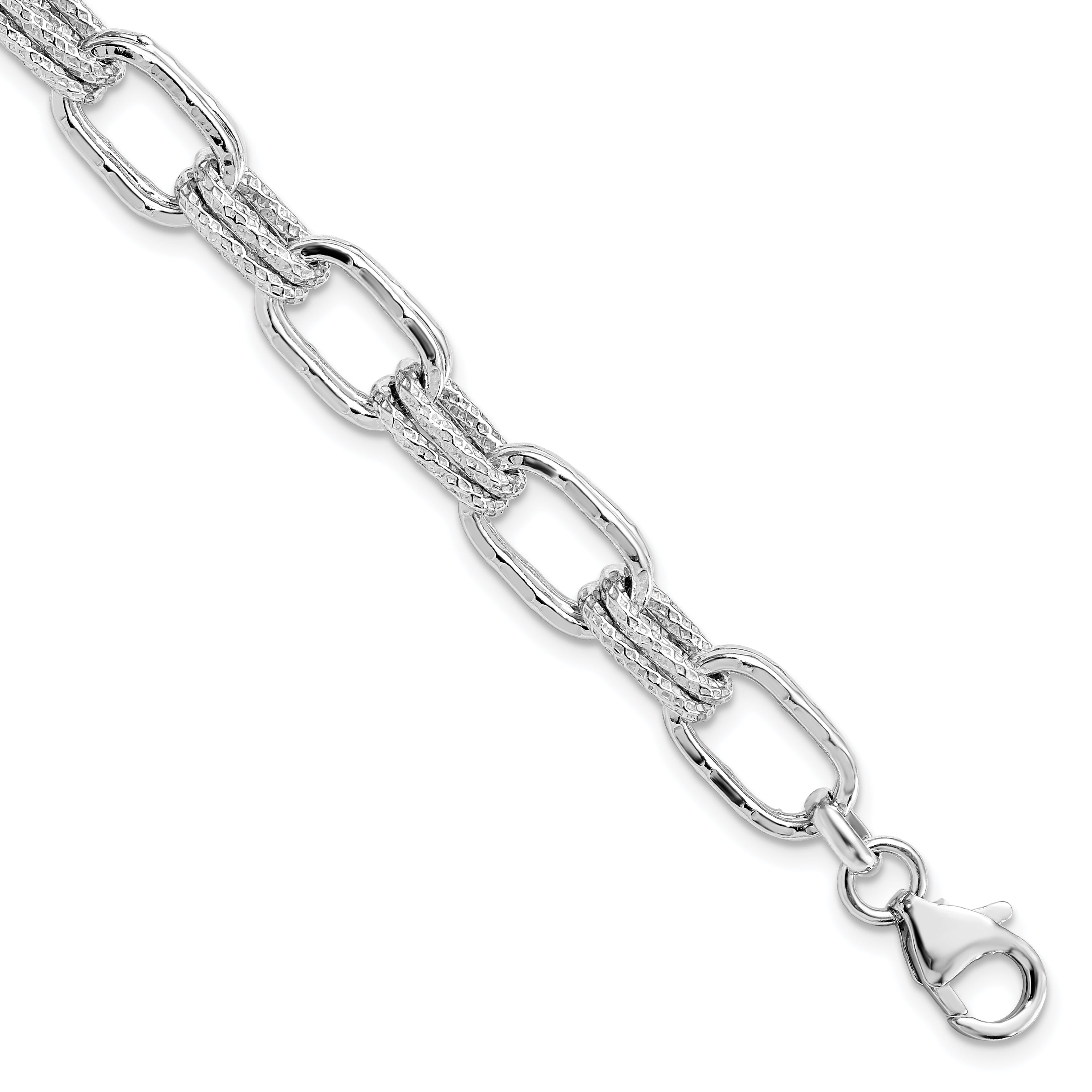 Sterling Silver Rhodium-plated Polished and Textured Link Bracelet Main image