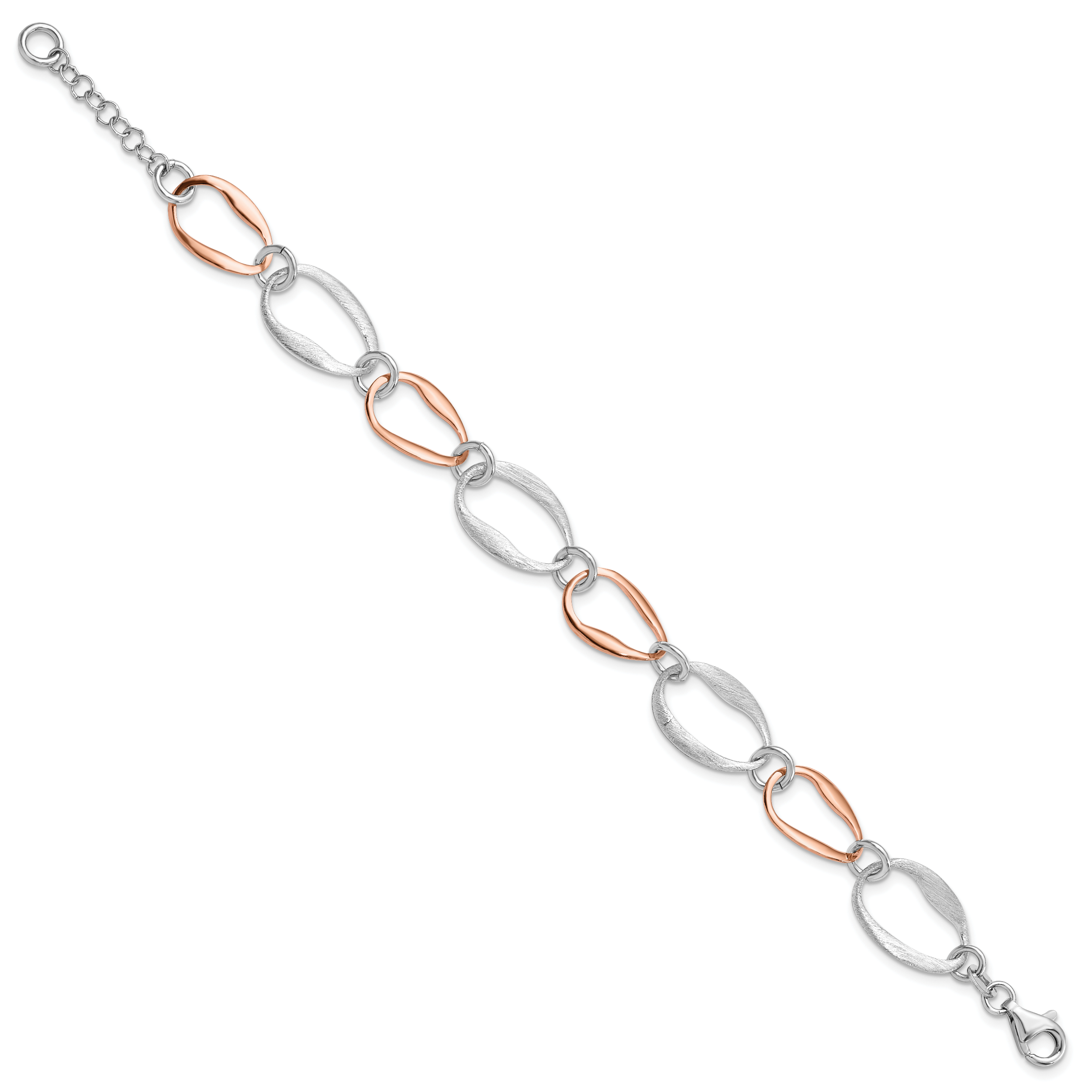 Sterling Silver Rose-plated w/1in ext. Link Bracelet Secondary image