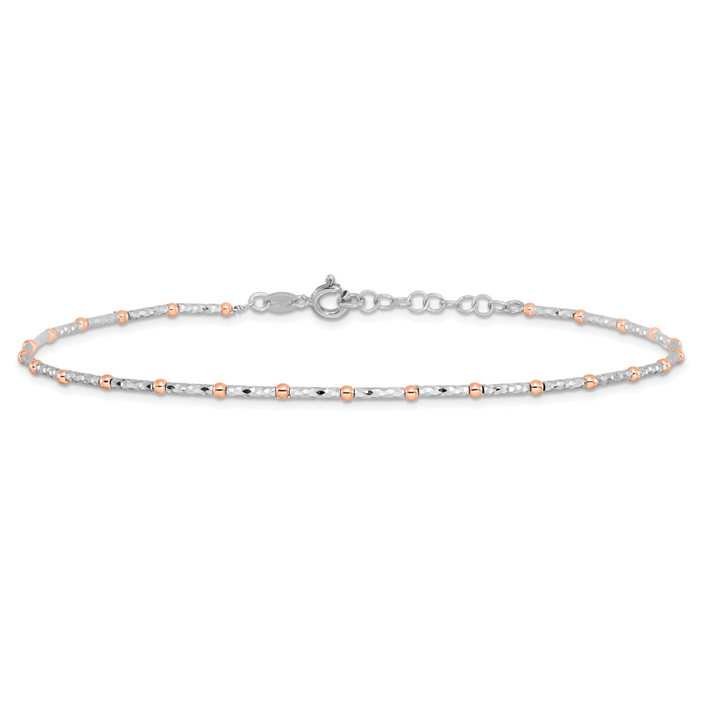 Sterling Silver Rose flash-plated Diamond Cut w/1in ext. Anklet