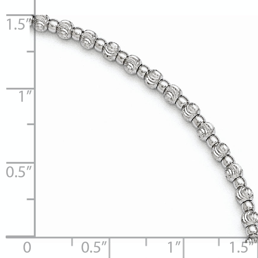 Sterling Silver Rhodium Diamond Cut Beaded w/1in ext. Anklet