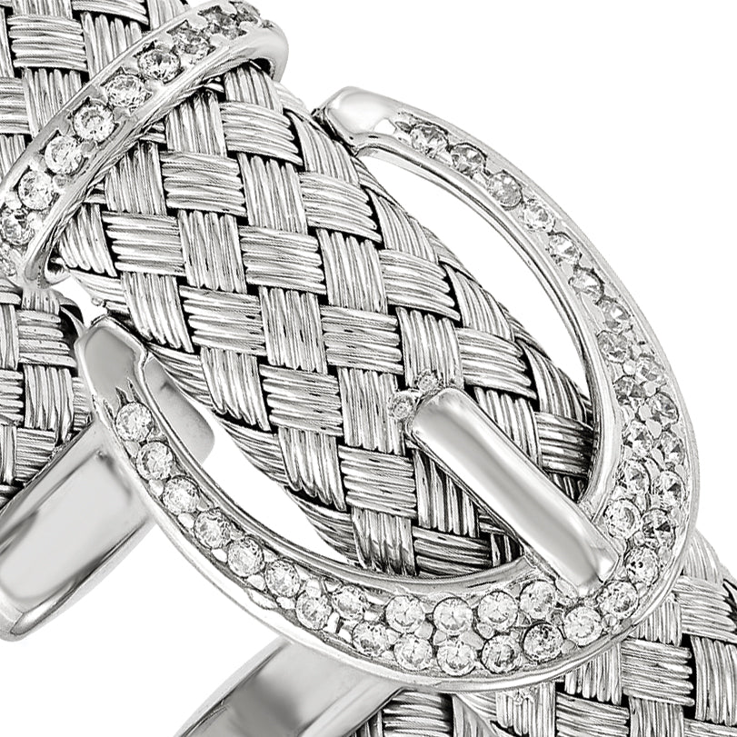 Sophia Jewelers Sterling Silver CZ Woven Flexible Cuff Bracelet Secondary image