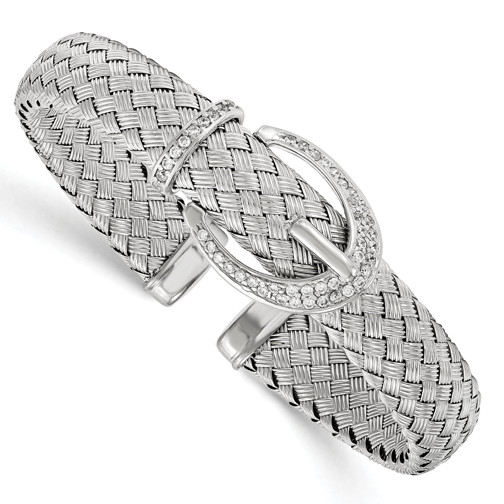 Sterling Silver CZ Woven Flexible Cuff Bangle Main image
