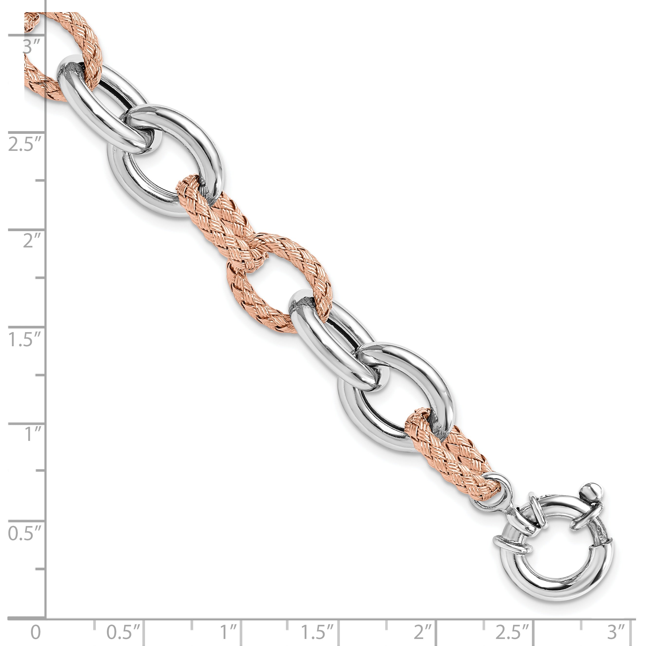 Sterling Silver Rose-tone Polished & Woven Link Bracelet