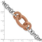 Sterling Silver Rose-tone Polished & Textured Link Bracelet