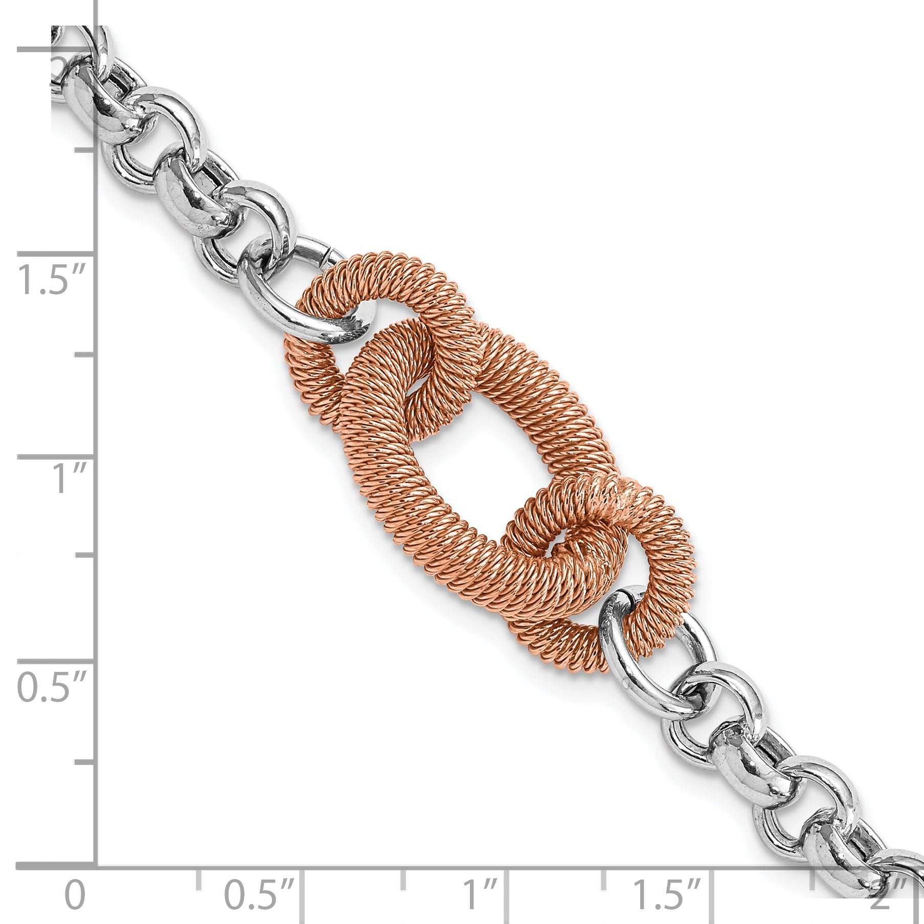 Sterling Silver Rose-tone Polished & Textured Link Bracelet