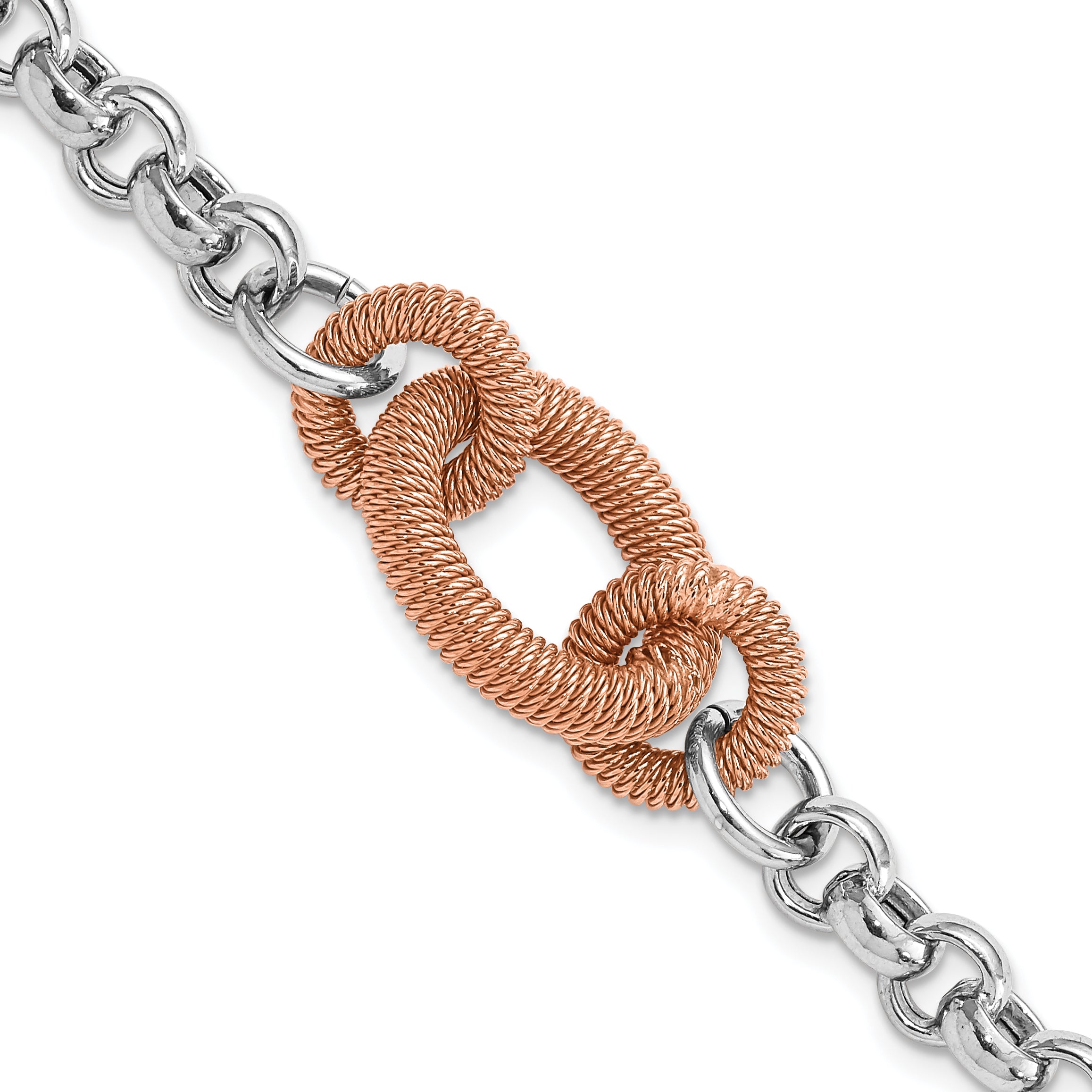 Sterling Silver Rose-tone Polished & Textured Link Bracelet Main image
