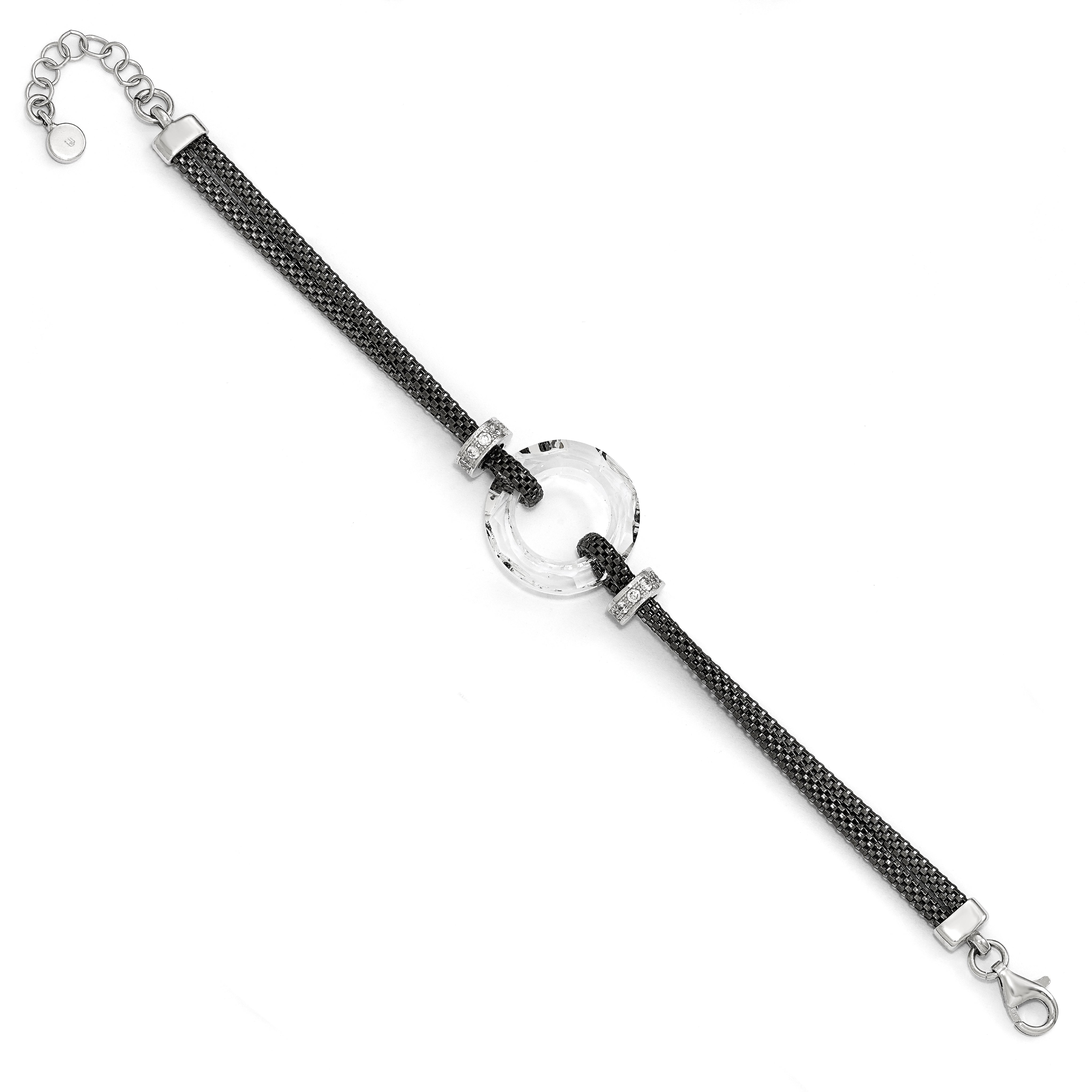 Sterling Silver Blk-plated Crystal Bracelet w/1in ext. Secondary image