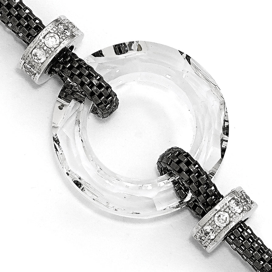 Sterling Silver Blk-plated Crystal Bracelet w/1in ext. Main image
