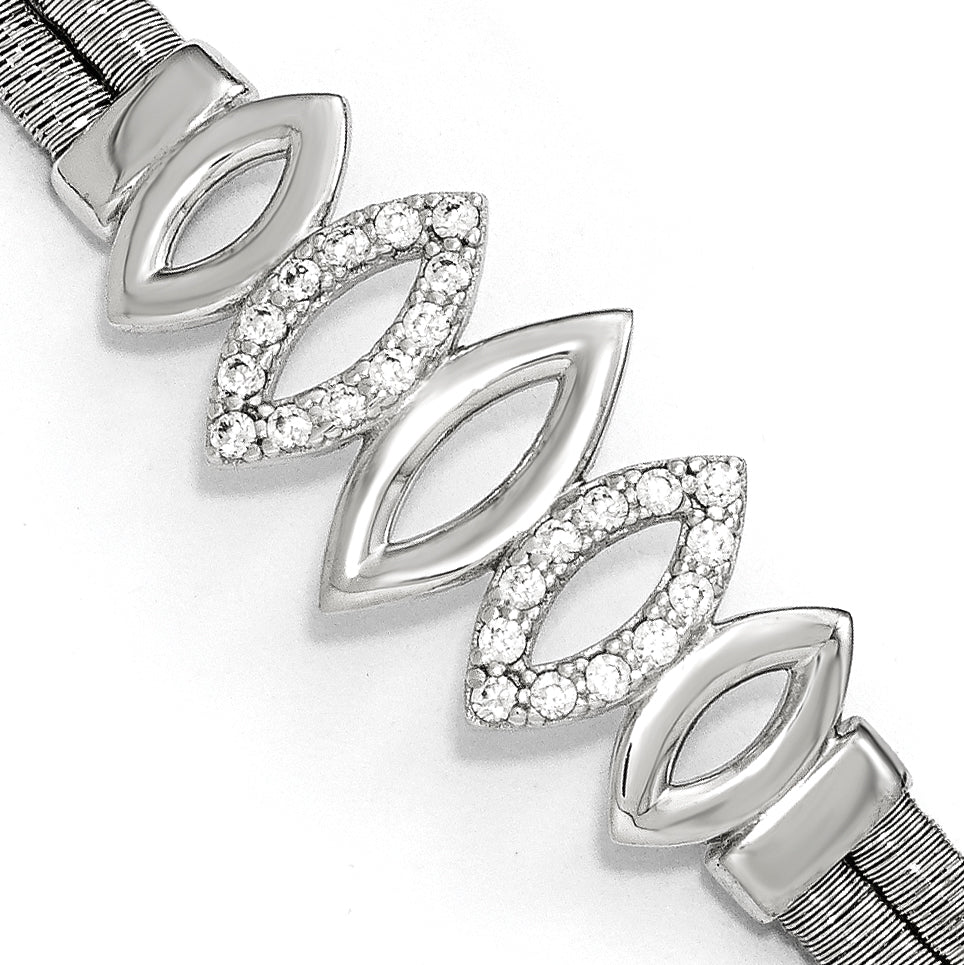 Sterling Silver Polished CZ w/1.5in ext. Bracelet