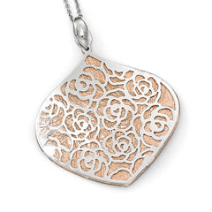 Leslie's Sterling Silver Rose and White Polished Textured Pendant