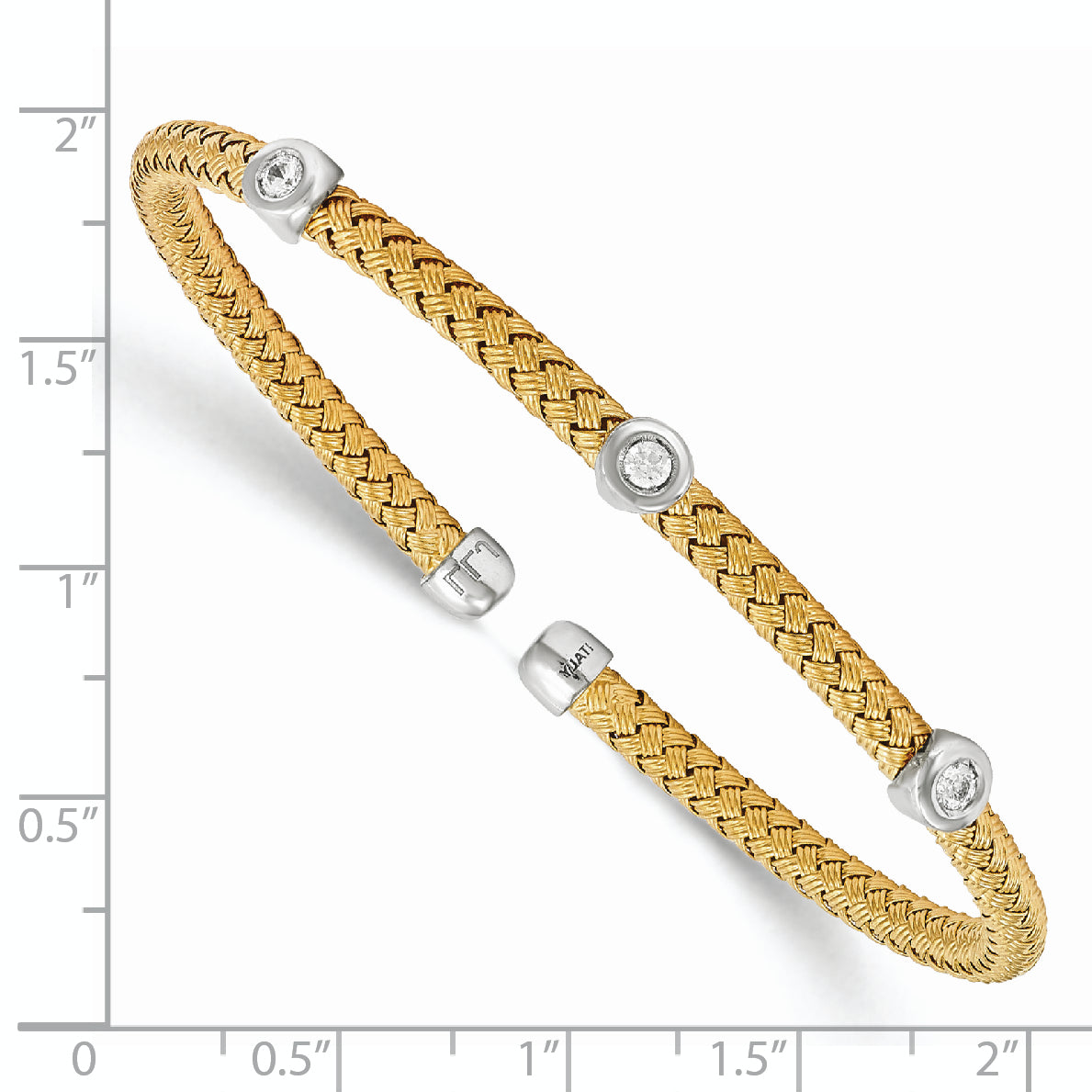 Sterling Silver Gold-Plated CZ Woven Cuff Bracelet by Sophia Jewelers