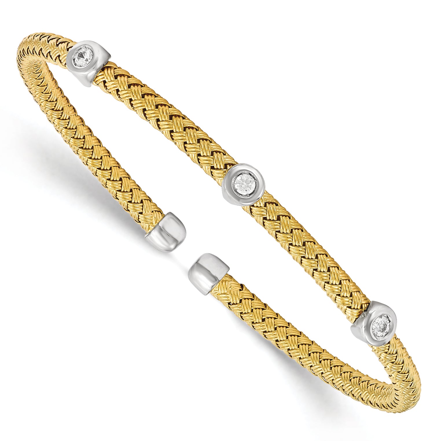 Sterling Silver Rhodium-plated Gold-plated CZ Woven Flexible Cuff Main image