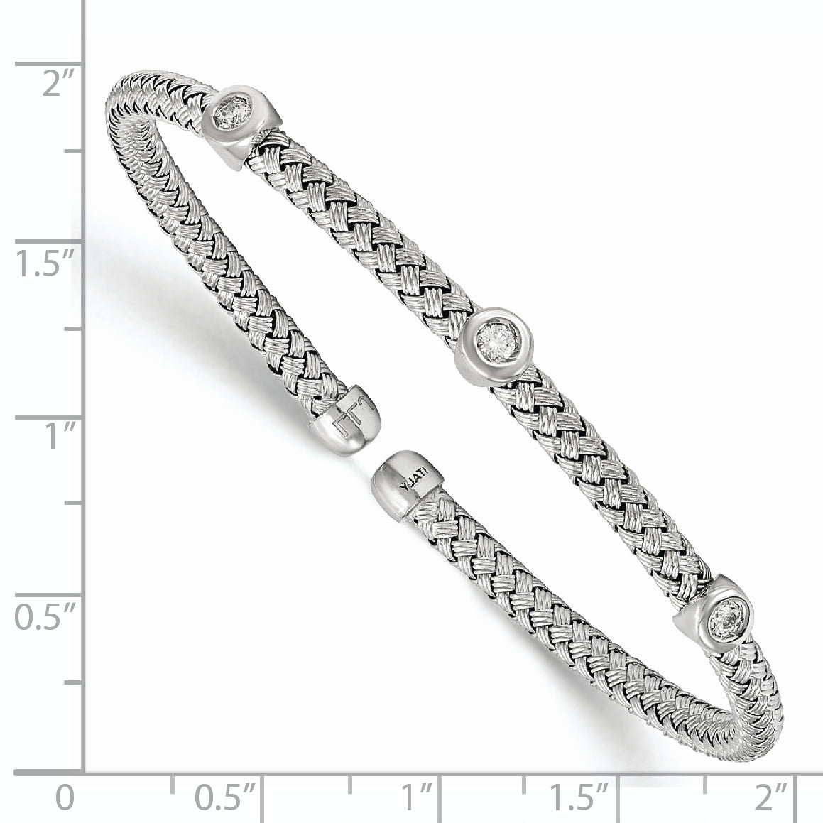 Sterling Silver 925 Flexible Woven Cuff with CZ Rhodium-Plated Elegance Secondary image