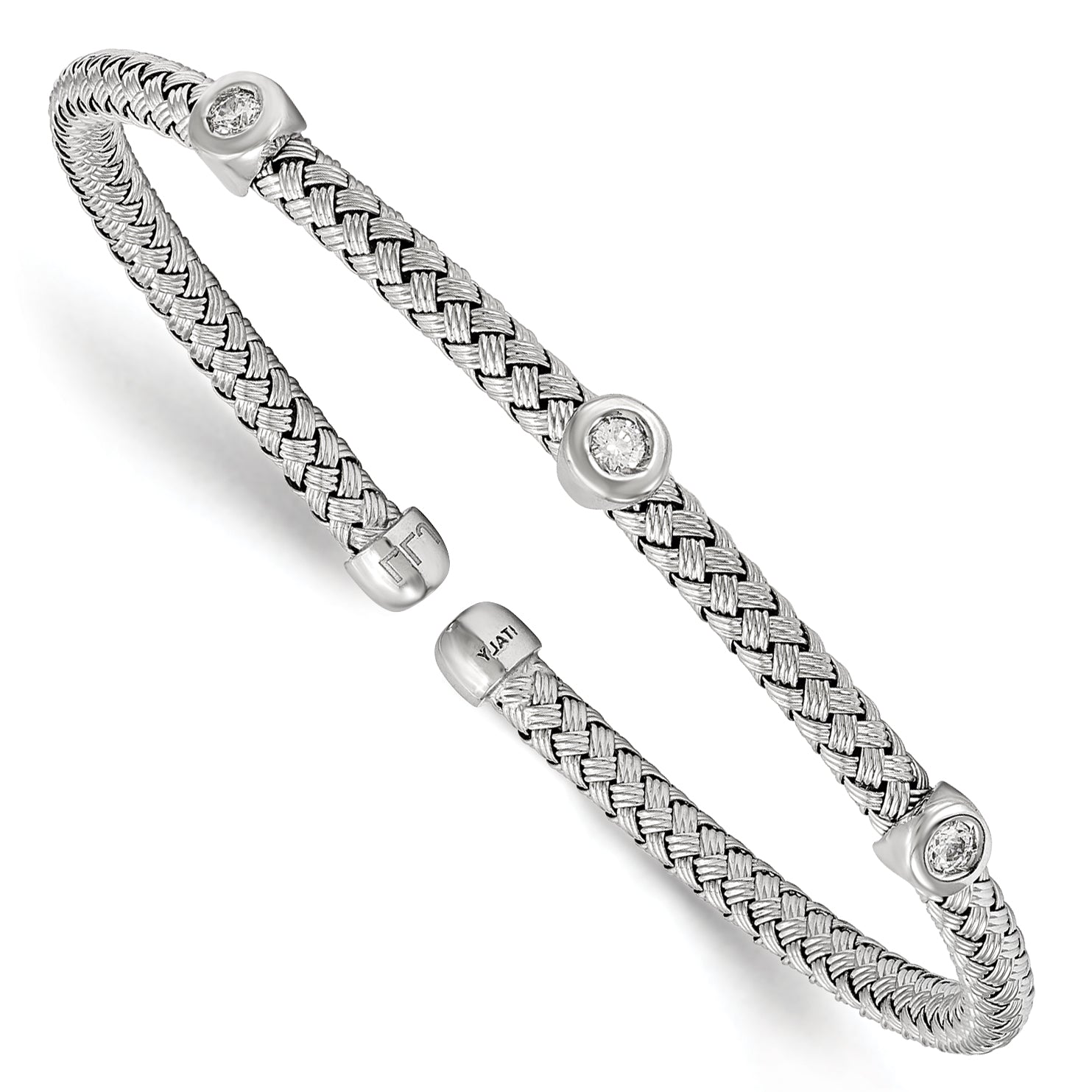Sterling Silver Rhodium-plated CZ Woven Flexible Cuff Main image