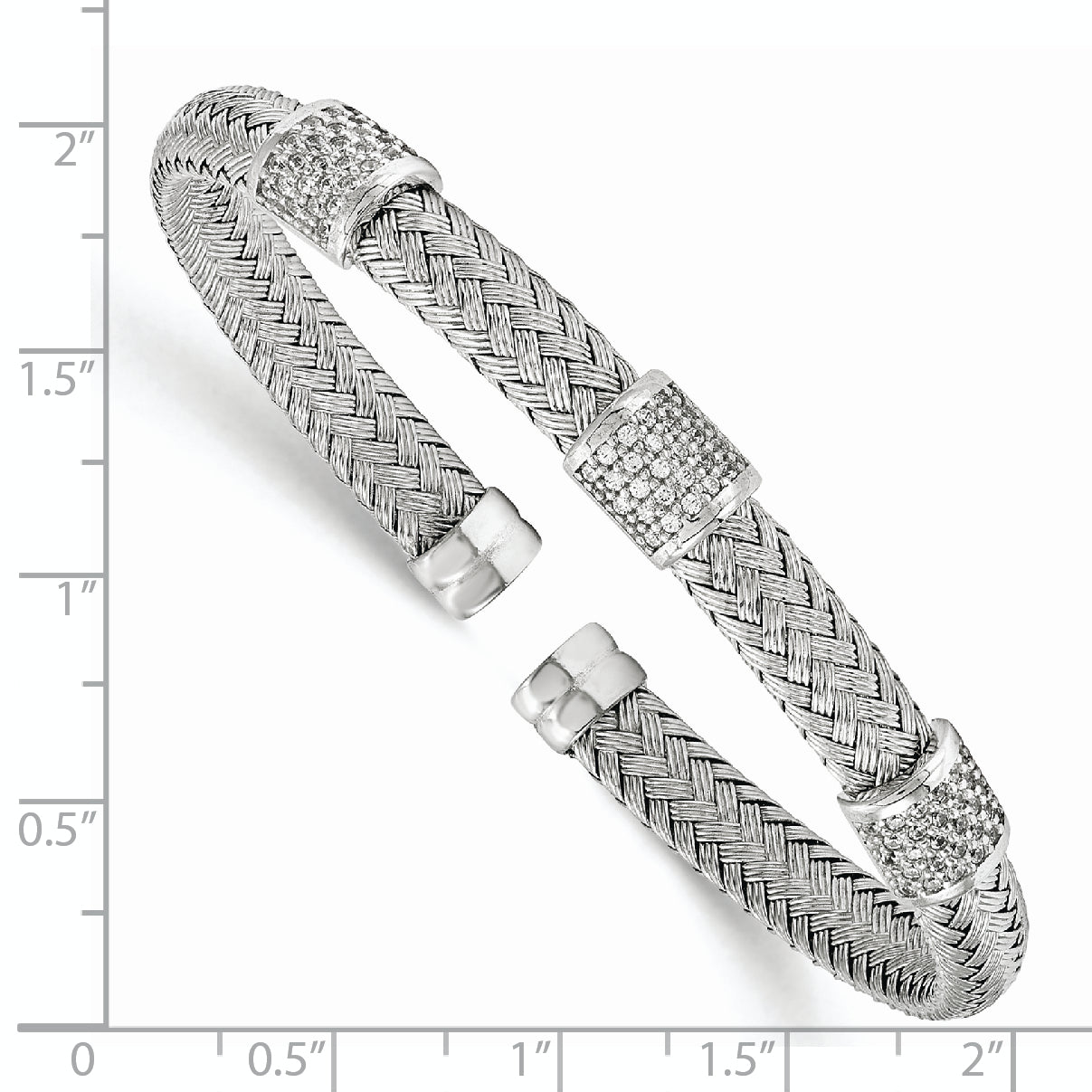 Sterling Silver 925 Woven CZ Flexible Cuff Bracelet Elegant & Polished