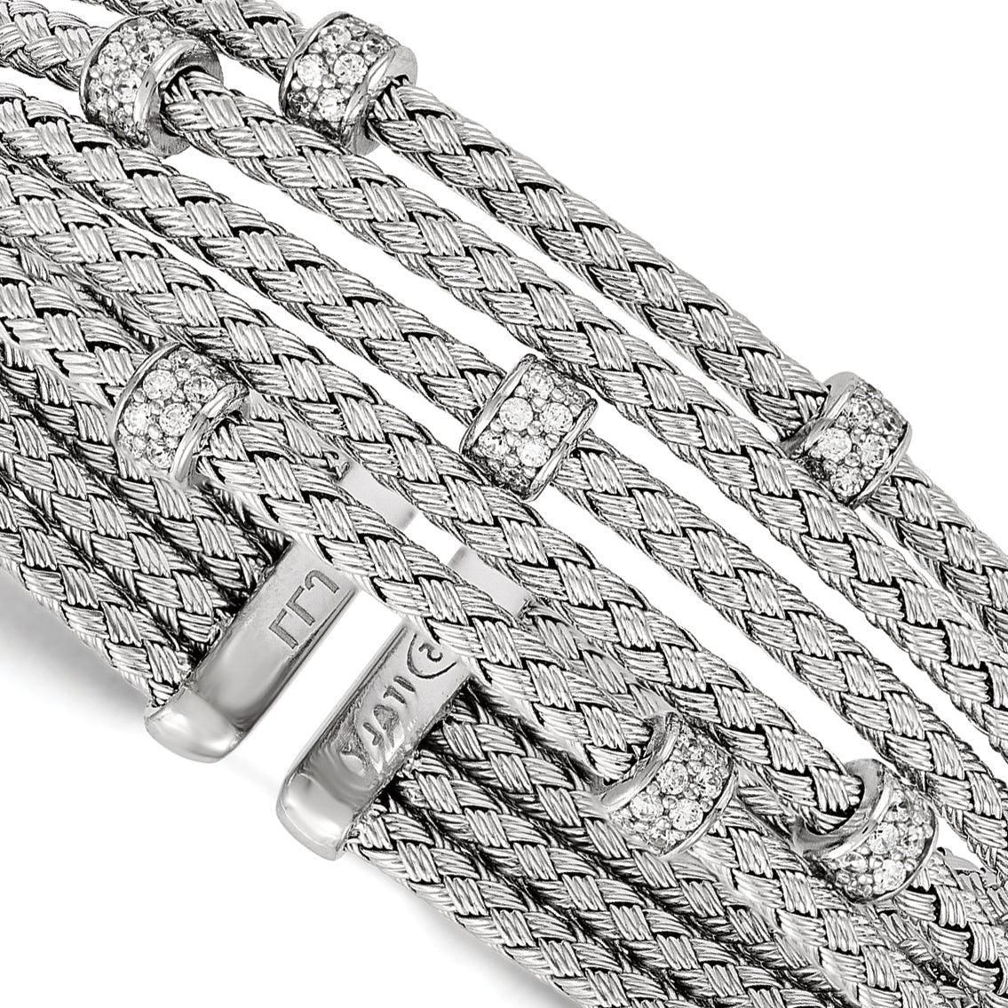 Sterling Silver CZ Woven Flexible Cuff with Rhodium Polish Secondary image