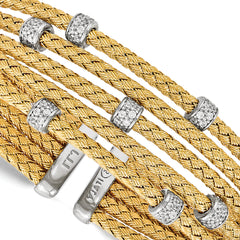 Sophia Jewelers Sterling Silver Gold-Plated Flexible Cuff with White CZ Woven Design