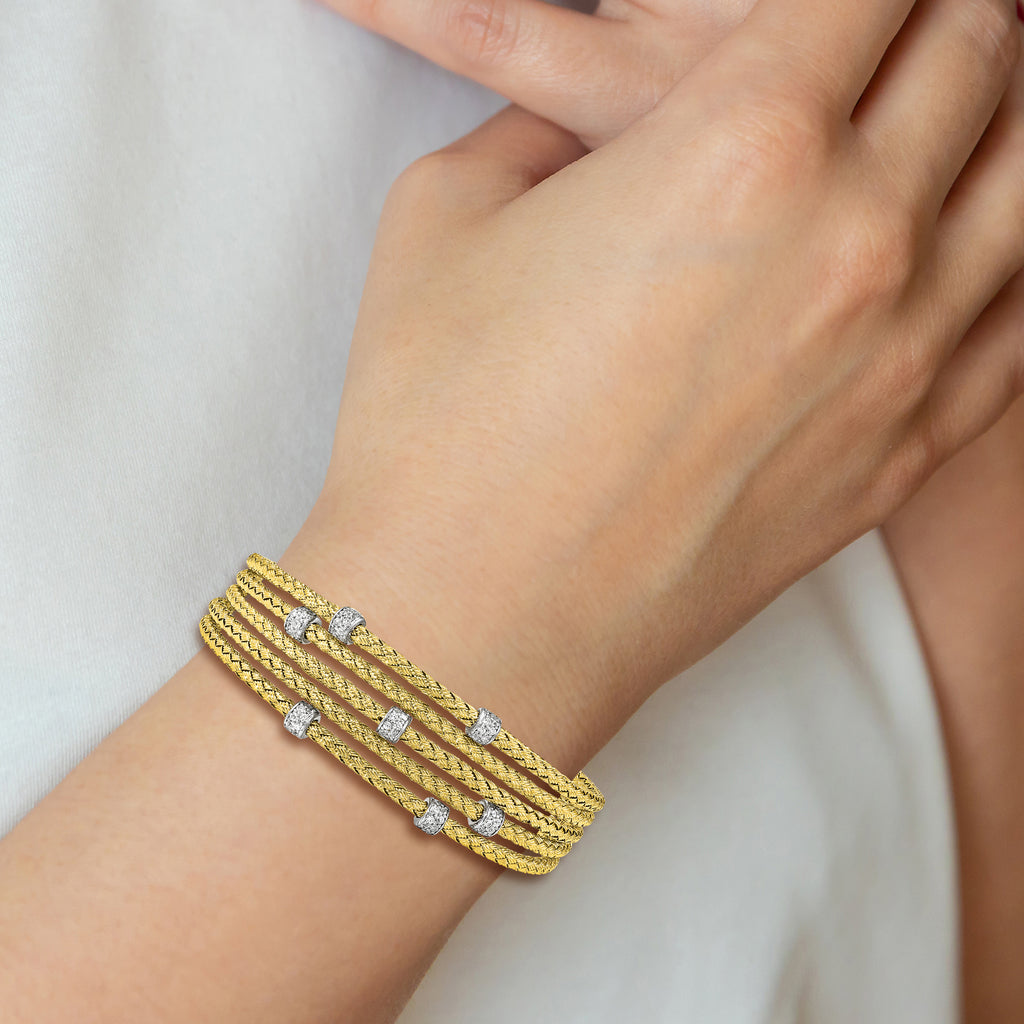 Sophia Jewelers Sterling Silver Gold-Plated Flexible Cuff with White CZ Woven Design