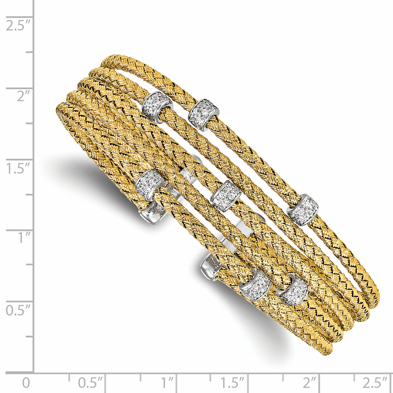Sophia Jewelers Sterling Silver Gold-Plated Flexible Cuff with White CZ Woven Design