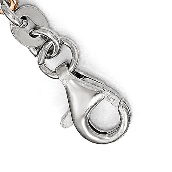 Sterling Silver w/Rose-tone Cross w/1.5in ext. w/Cross Bracelet