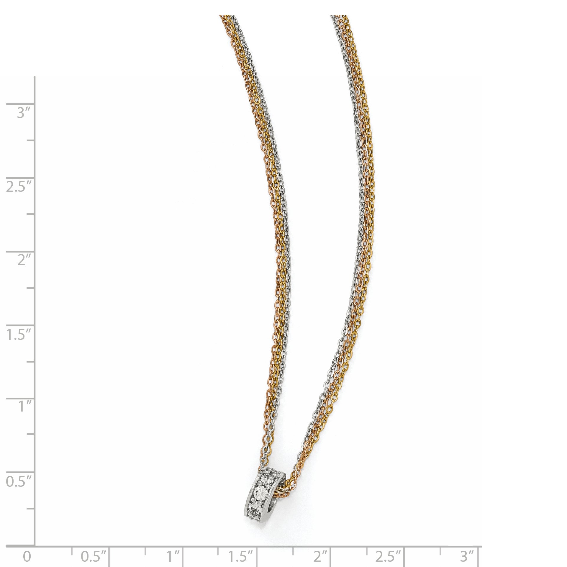 Sterling Silver Rose & Yellow-tone CZ 3-Strand Necklace