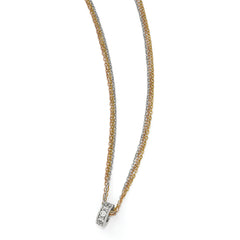 Sterling Silver Rose & Yellow-tone CZ 3-Strand Necklace