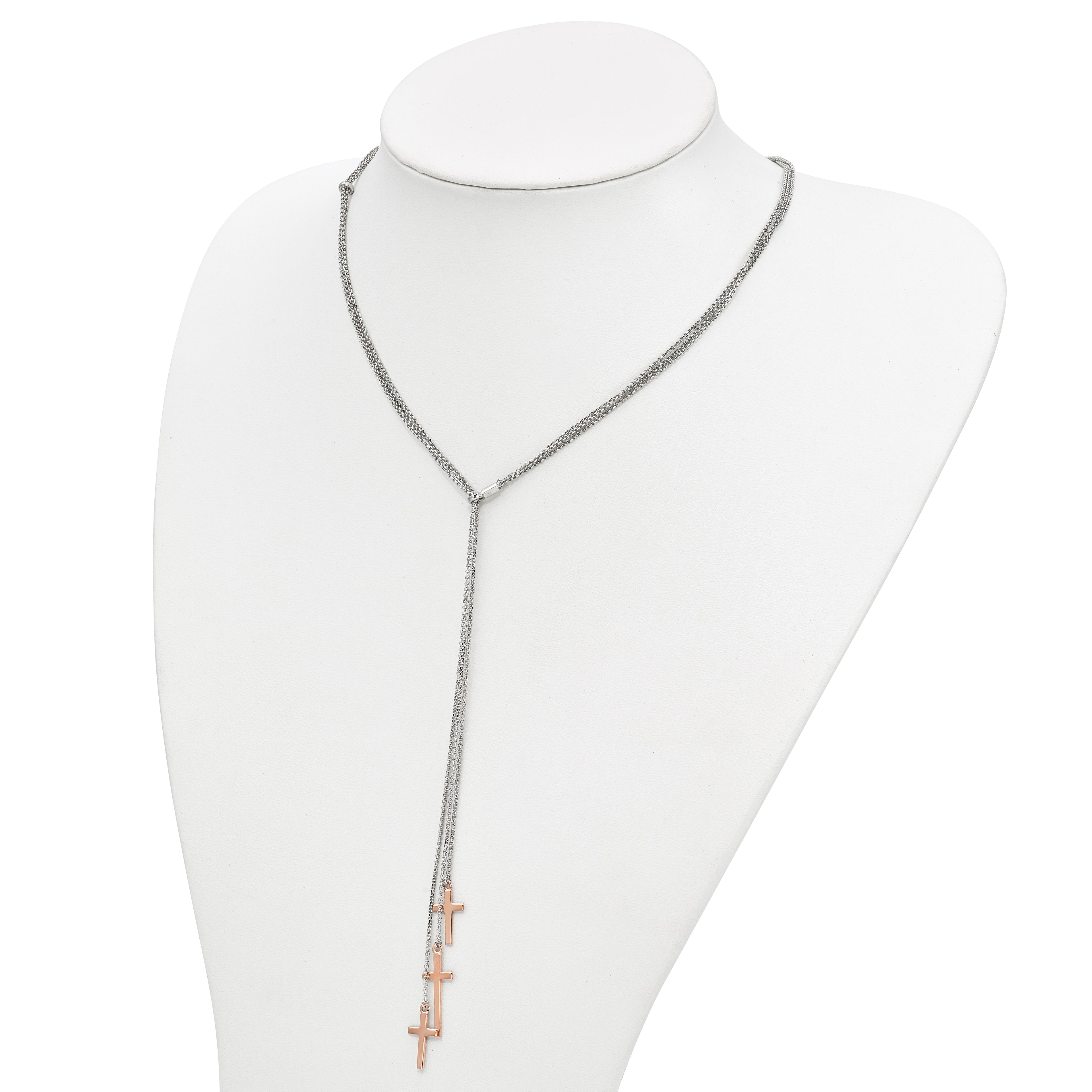 Sterling Silver 925 Adjustable Rose-Tone Cross Necklace Elegant and Stylish