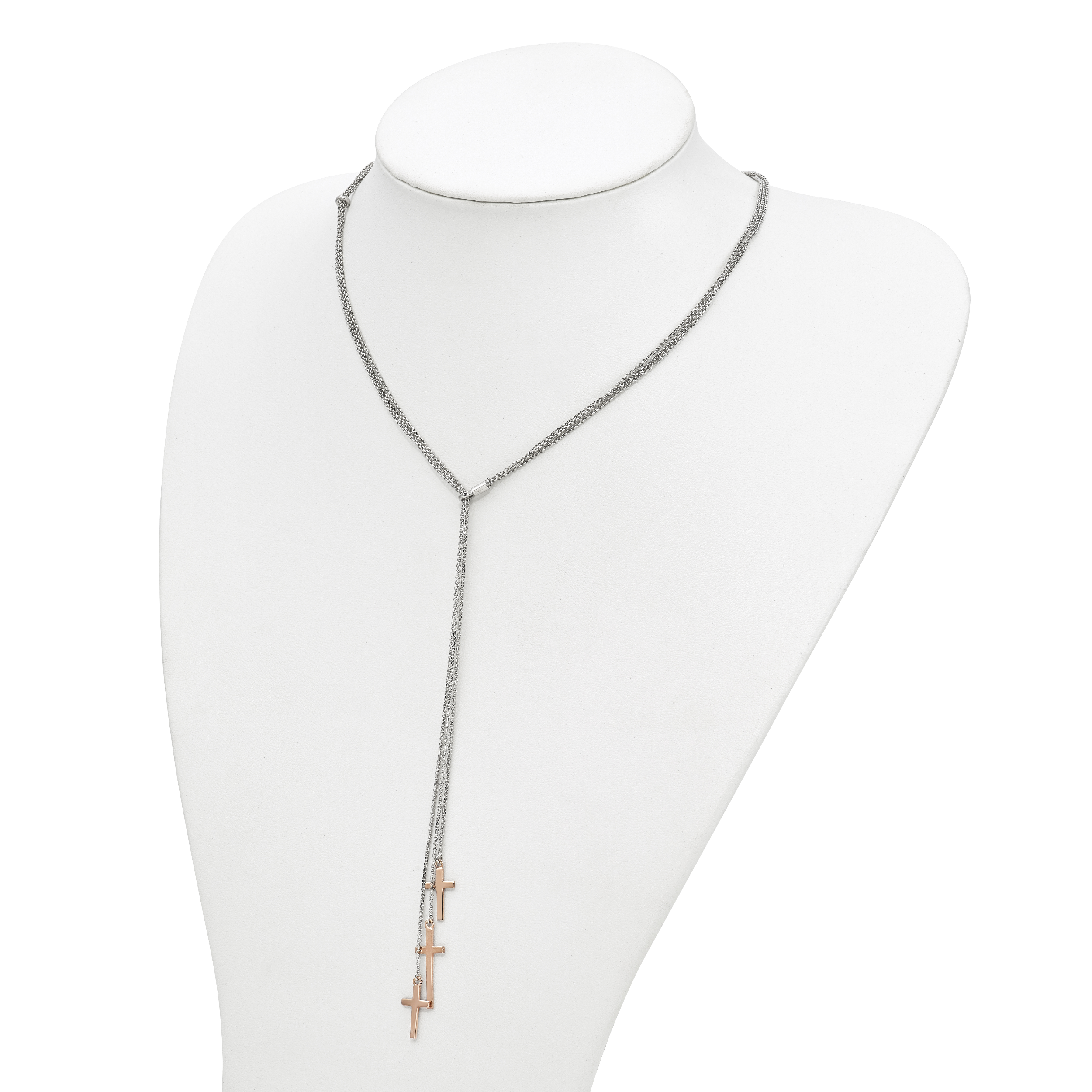 Sterling Silver 925 Adjustable Rose-Tone Cross Necklace Elegant and Stylish