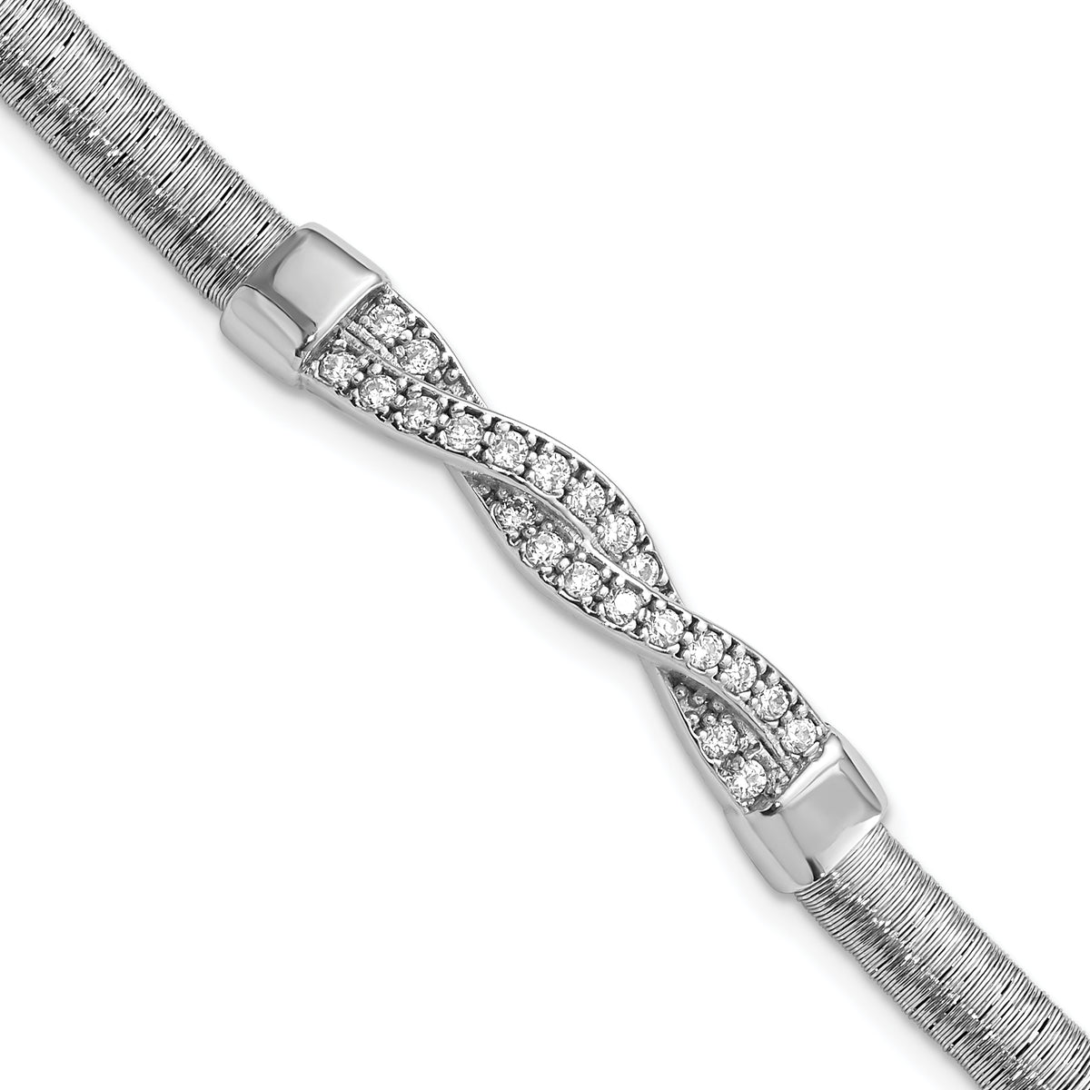 Sterling Silver Polished CZ Twist w/ 1.5in ext. Bracelet