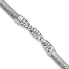 Sterling Silver Polished CZ Twist w/ 1.5in ext. Bracelet
