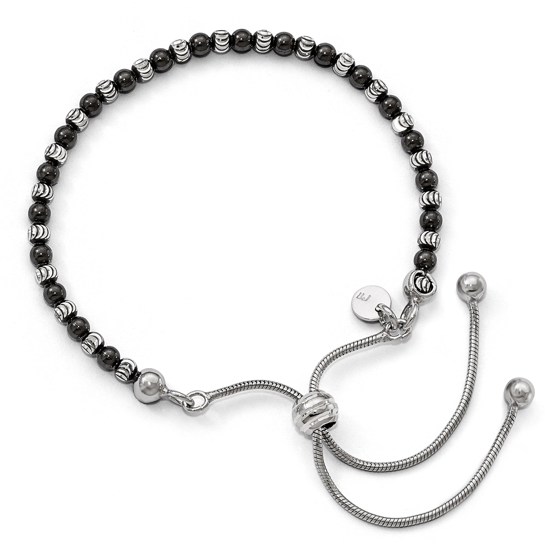 Adjustable Sterling Silver Ruthenium-Plated Diamond-Cut Bracelet by Sophia Jewelers Secondary image