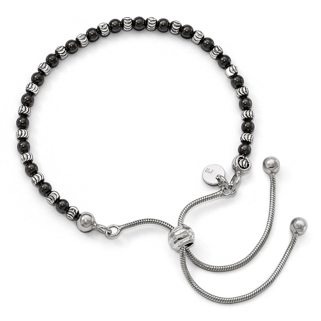 Adjustable Sterling Silver Ruthenium-Plated Diamond-Cut Bracelet by Sophia Jewelers