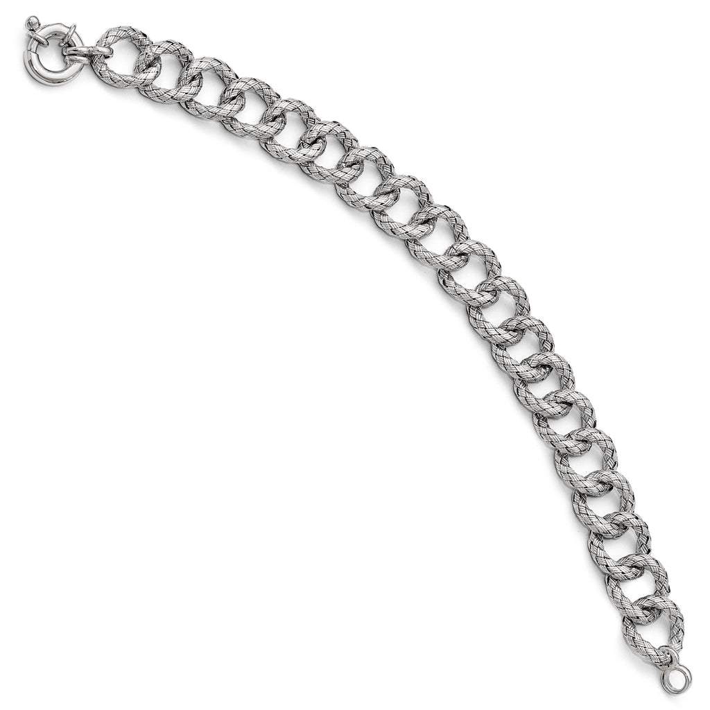Sterling Silver Polished Textured Bracelet- Fancy Spring Ring
