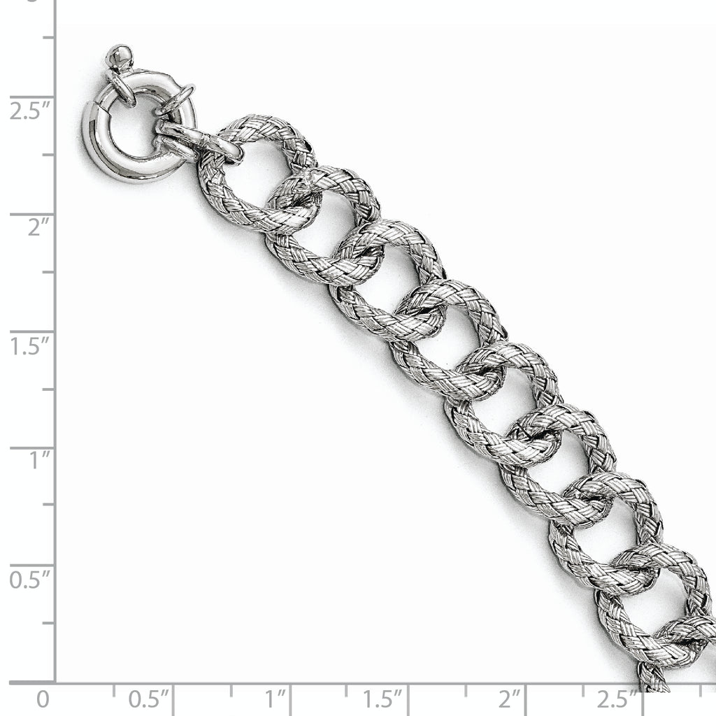 Sterling Silver Polished Textured Bracelet- Fancy Spring Ring