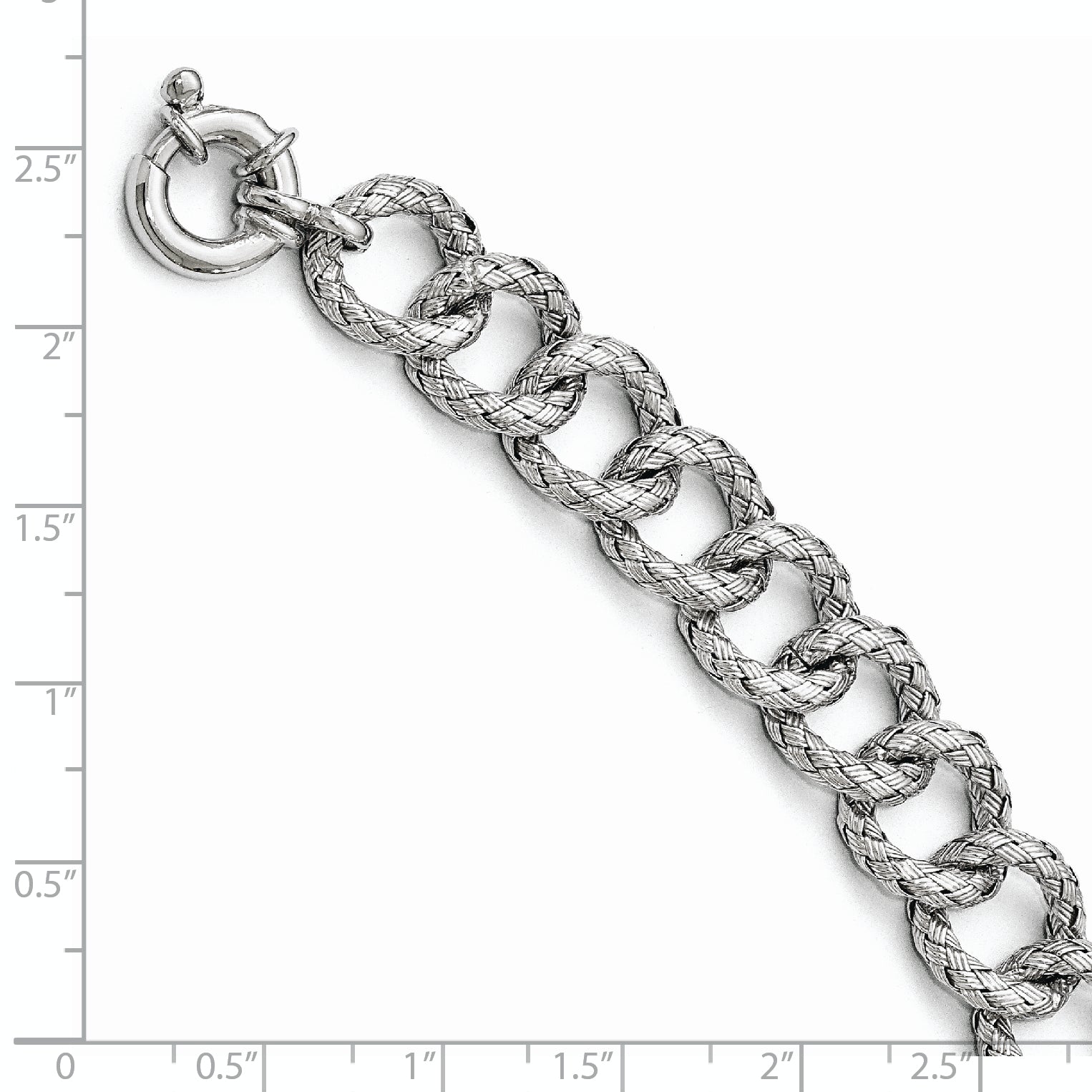 Sterling Silver Polished Textured Bracelet- Fancy Spring Ring