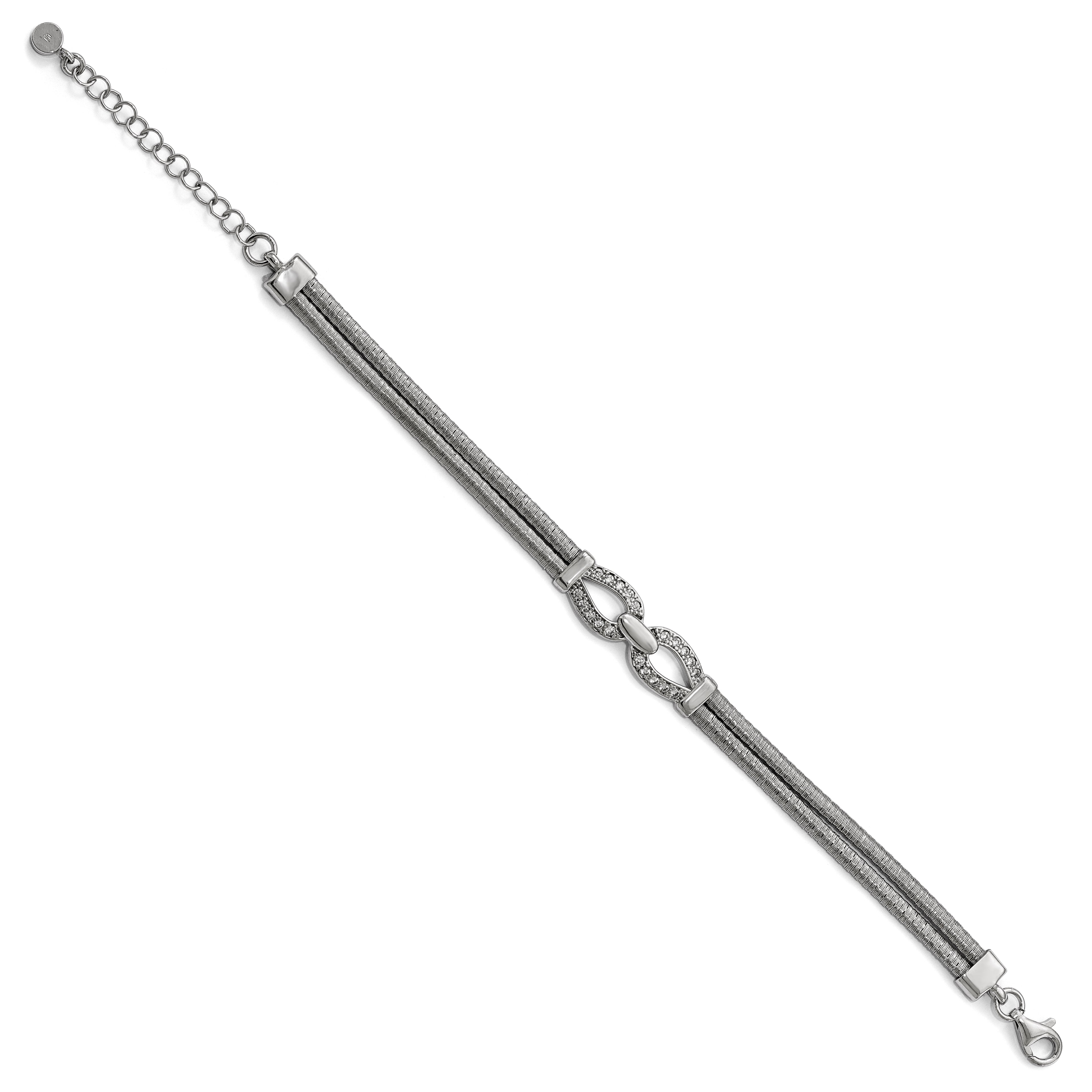 Sterling Silver Rhodium-plated CZ with 1.5in ext. Bracelet