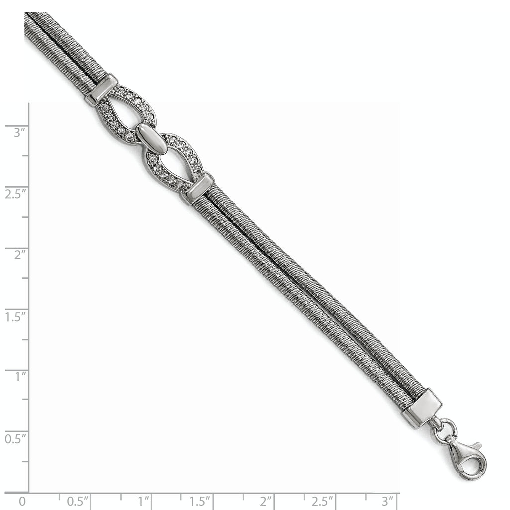 Sterling Silver Rhodium-plated CZ with 1.5in ext. Bracelet